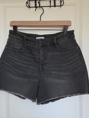 Nine West Charcoal Frayed Hem High-Rise Denim Shorts
